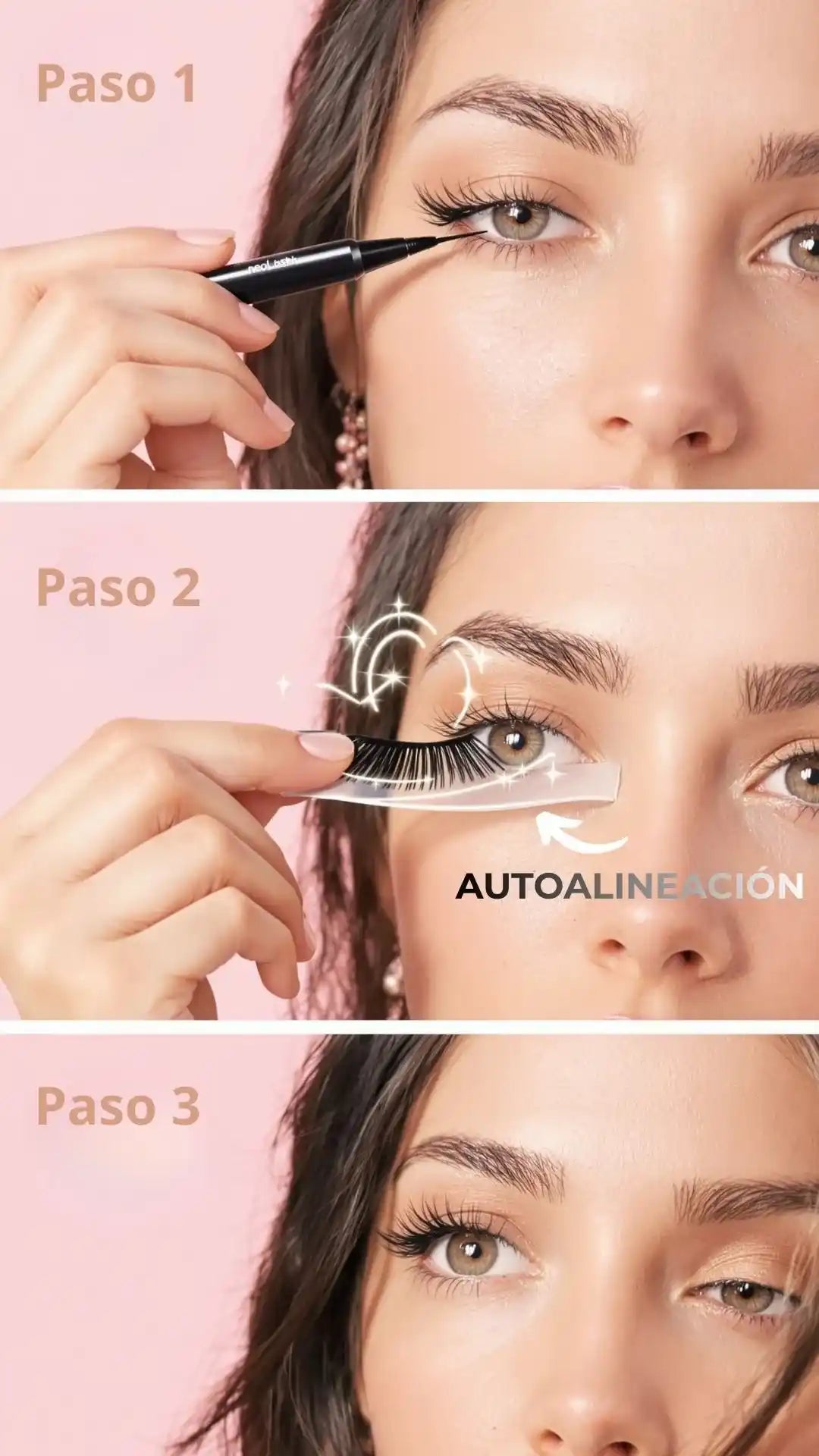 Aplicación en 3 pasos de pestañas magnéticas Babycils: delineador magnético, clic del imán y ajuste final; sin pegamento y waterproof.