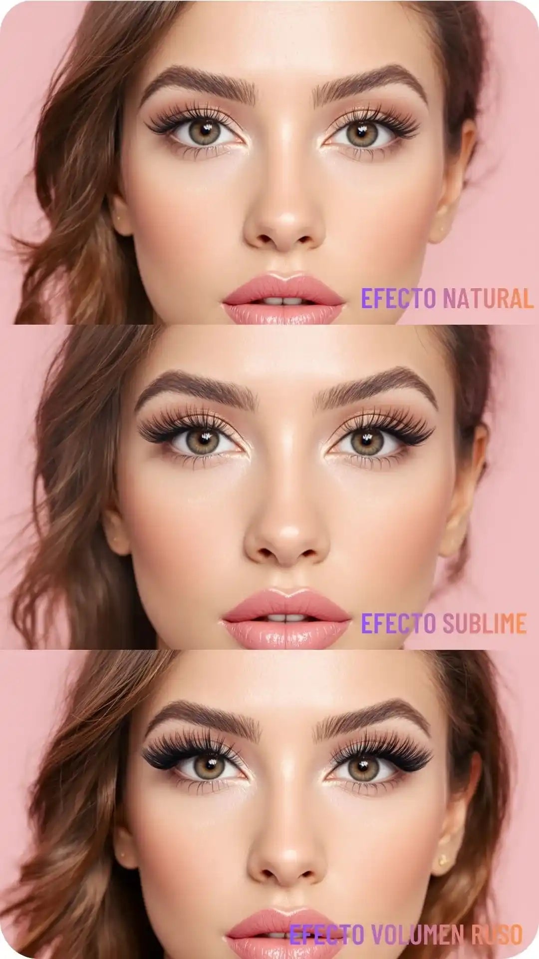 Tres estilos de pestañas magnéticas Babycils para looks distintos, listas para usar con delineador magnético.