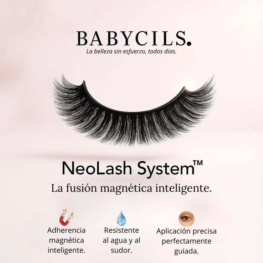 Pestañas magnéticas premium BABYCILS con tecnología NeoLash System™, fácil aplicación, fijación resistente al agua y fórmula hipoalergénica segura.