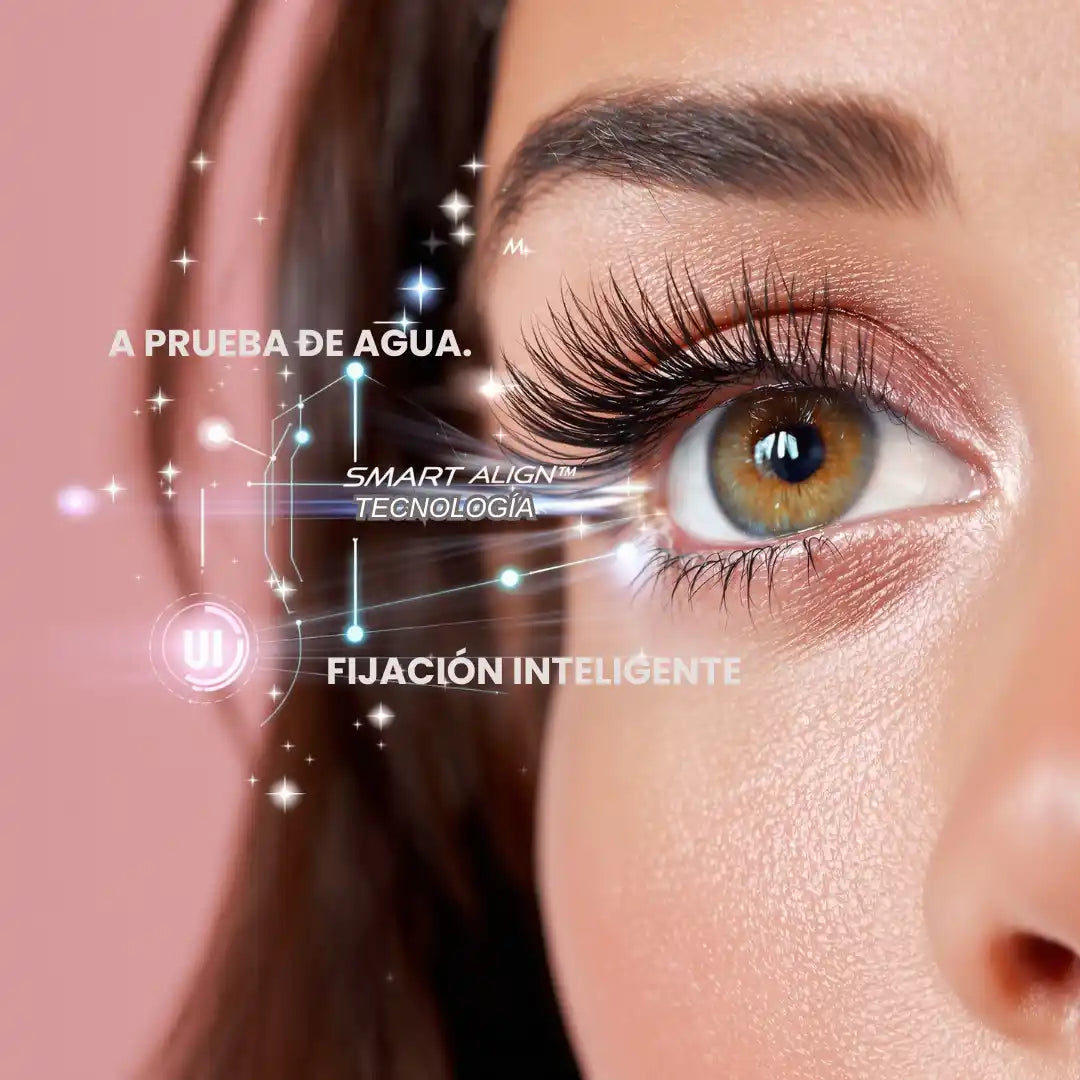 Mujer mexicana usando pestañas magnéticas Babycils con acabado de volumen natural.